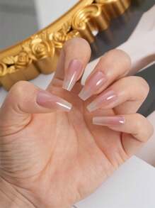 24 piezas de uñas postizas largas con gradientes de color rosa - Rosa Pálido - Ver 1
