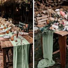 1pc Sage Green Cheesecloth Table Runner,Rustic Sage Green Tablecloth Gauze Table Runner 35"X118"Cheesecloth Gauze Table Runner,Cheesecloth Boho Table Runner For Wedding,Birthday Party - Green - View 9