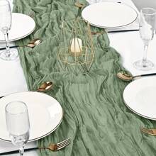 1pc Sage Green Cheesecloth Table Runner,Rustic Sage Green Tablecloth Gauze Table Runner 35"X118"Cheesecloth Gauze Table Runner,Cheesecloth Boho Table Runner For Wedding,Birthday Party - Green - View 7