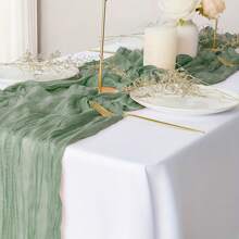 1pc Sage Green Cheesecloth Table Runner,Rustic Sage Green Tablecloth Gauze Table Runner 35"X118"Cheesecloth Gauze Table Runner,Cheesecloth Boho Table Runner For Wedding,Birthday Party - Green - View 1