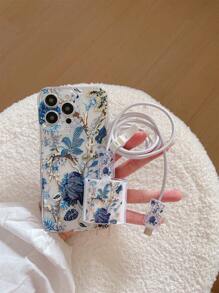 Set de 5 piezas Funda de teléfono + Funda protectora de cable de datos, Patrón floral grande, Funda protectora de carga rápida compatible con iPhone 7/8/7p/8p/X/XS/XR/XSMax/11/11Pro/11ProMax/12/12Pro/12ProMax/12Mini/13/13Pro/13ProMax/13Mini/14/14Pro/14Plus/14ProMax/15/15Pro/15Plus/15ProMax/16/16Pro/16Plus/16ProMax/17/17Pro/17ProMax/17Air - Multicolor - Ver 1