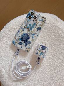 Set de 5 piezas Funda de teléfono + Funda protectora de cable de datos, Patrón floral grande, Funda protectora de carga rápida compatible con iPhone 7/8/7p/8p/X/XS/XR/XSMax/11/11Pro/11ProMax/12/12Pro/12ProMax/12Mini/13/13Pro/13ProMax/13Mini/14/14Pro/14Plus/14ProMax/15/15Pro/15Plus/15ProMax/16/16Pro/16Plus/16ProMax/17/17Pro/17ProMax/17Air - Multicolor - Ver 4