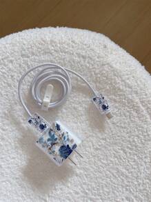 Set de 5 piezas Funda de teléfono + Funda protectora de cable de datos, Patrón floral grande, Funda protectora de carga rápida compatible con iPhone 7/8/7p/8p/X/XS/XR/XSMax/11/11Pro/11ProMax/12/12Pro/12ProMax/12Mini/13/13Pro/13ProMax/13Mini/14/14Pro/14Plus/14ProMax/15/15Pro/15Plus/15ProMax/16/16Pro/16Plus/16ProMax/17/17Pro/17ProMax/17Air - Multicolor - Ver 3