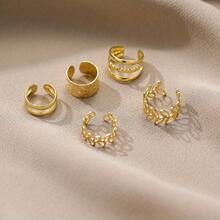 5pcs Creative Simple Non-Pierced Ear Cuffs, Cross-Border Hollow Multi-Layered Earrings, C-Shaped - Style1 - View 3