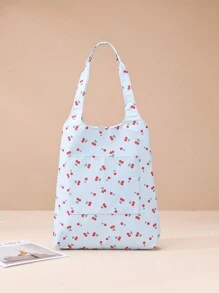 Bolso de mano con estampado de cerezas, bolsa de compras - Azul - Ver 5
