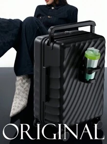 1入20英寸PC材料通用輪式登機行李箱，旅行手提箱，寬拉桿旅行推車箱，TSA海關鎖密碼包，男女高容量托運行李，手提行李，遠足學校假日蜜月度假留學畢業假日必備旅行配件理想禮物選擇男孩女孩學生情侶 - 黑色 - 查看 2