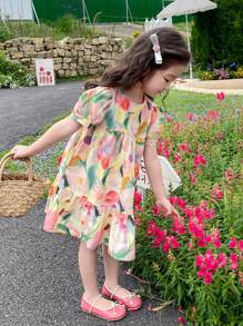 Girls' Summer Dress, Young Girl' Cute Short Sleeve Dress, New Young Girl' Summer Clothes, Loose Floral Print Dress