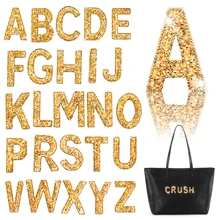 1pc Shiny Rhinestone Letter Patch, A-Z Pearl Glitter Letter Sticker, Personalized Self-Adhesive English Alphabet Patch, Suitable For Car, Hat, Shirt, Shoes, Jeans, Bags, Arts & Crafts, Clothing DIY Decoration (Gold) - Gold - View 8