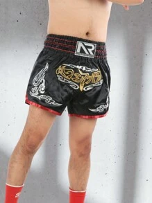 男友款黑色泰拳短裤 男士 WoBoyfriend 款男士复古拳击短裤 跆拳道高级 MMA 格斗队服训练运动健身短裤 - 黑色 - 查看 7