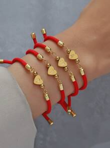 1 pièce Bracelet pour femmes de 4 couleurs A-Z Initiale 26 Lettre Cœur Couleurs de plage Bracelet corde réglable Cadeau de bijoux pour la Saint-Valentin