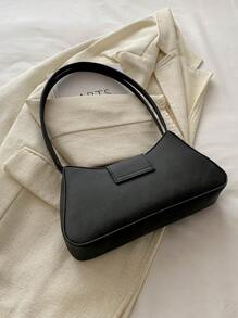 1pc Sewing Buckle & Zipper Closure PU Solid Color Simple Handbag, New Texture, Fashionable & Versatile Women's Shoulder & Crossbody Bag, Suitable For Daily, Dating, And Work Use - Black - View 8