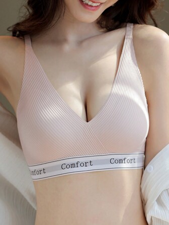 Women's Seamless Push-Up Bra, V-Neck Low-Cut Bra Wireless Sports