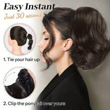 Ponytail Extension, 12 Inch Claw Ponytail Extension Wavy Curly Clip In Pony Tails Hair Extension Natural Synthetic Hairpiece For Women - Linen Brown - View 5