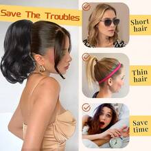 Ponytail Extension, 12 Inch Claw Ponytail Extension Wavy Curly Clip In Pony Tails Hair Extension Natural Synthetic Hairpiece For Women - Linen Brown - View 6