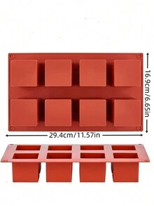 方形矽膠模，8個方格蛋糕烤模，用於制作法式甜點、巧克力、布朗尼、冰淇淋、松露和水果等食品，不粘滾模 - 巧克力棕 - 查看 4