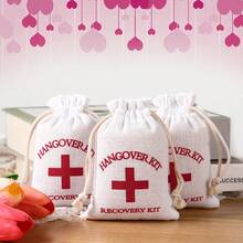 Red Cross First Aid Kit Medical Packaging Bag, Linen Hangover Tool Bag, Party Gift Bag - White - View 3