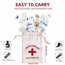 Red Cross First Aid Kit Medical Packaging Bag, Linen Hangover Tool Bag, Party Gift Bag - White - View 2