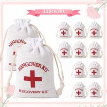 Red Cross First Aid Kit Medical Packaging Bag, Linen Hangover Tool Bag, Party Gift Bag - White - View 5