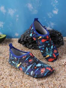 Kids Cartoon Shark Print Water Park Aqua Shoes, Breathable Quick Dry Beach Snorkeling Shoes, Non-Slip Soft Bottom Water Socks For Boys And Girls - Blue - View 5