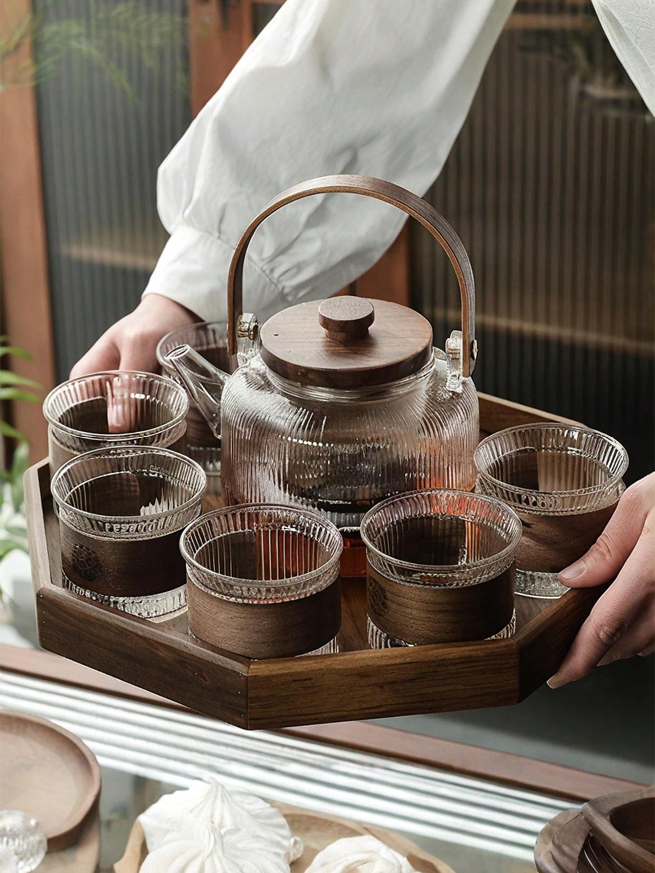 مجموعة إبريق شاي من الزجاج المقاوم للحرارة العالية...