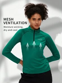 TECTOP 女式 T 恤 长袖 插肩 短袖 1/4 拉链领 运动健身 速干 高性能运动 GMY 春夏