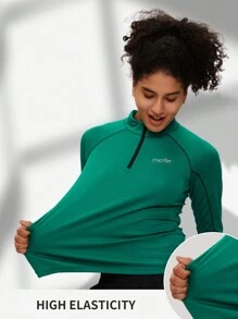 TECTOP 女式 T 恤 长袖 插肩 短袖 1/4 拉链领 运动健身 速干 高性能运动 GMY 春夏