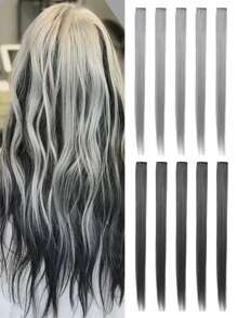 10pcs Colored Clip-In Hair Extensions For Women's Straight Hair, Black+Ash Brown, 22 Inches, Highlights Effect, Perfect For Daily Wear, Parties, Costumes & Cosplays - Black Ombre - View 2