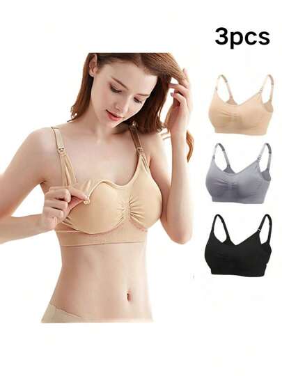 3PCS/set ropa interior de maternidad sin anillo de acero botón frontal abierto frontal plisado ropa interior anti-flacidez