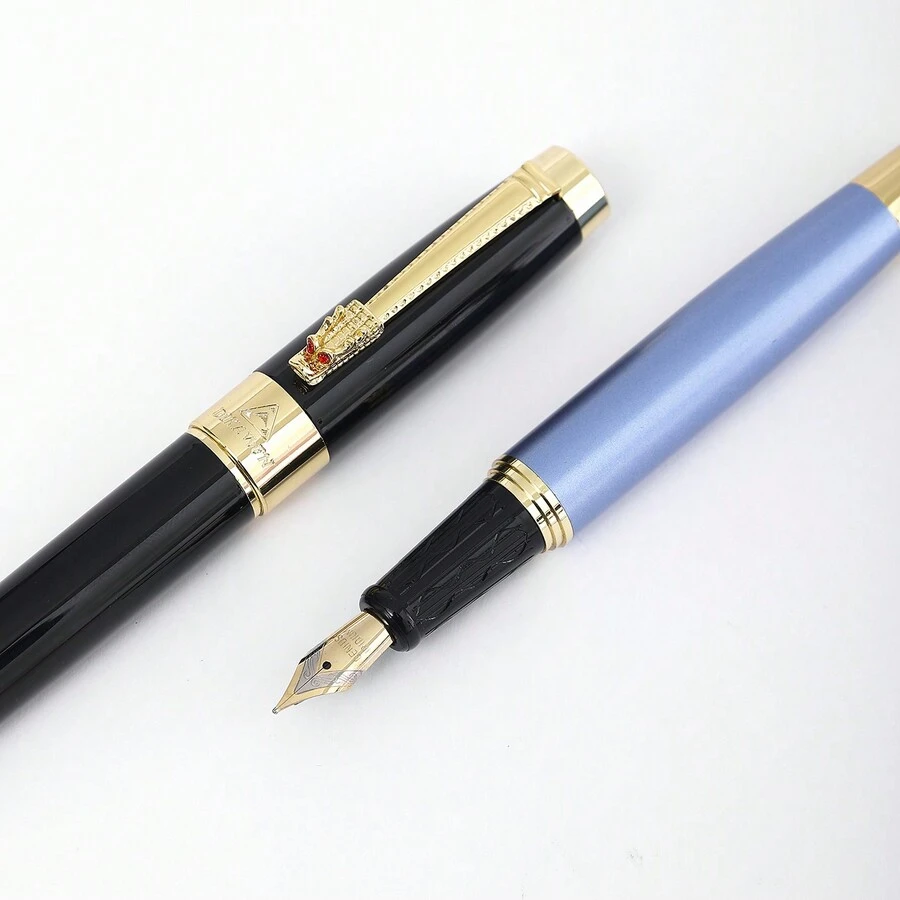 1 Bút Máy Cao Cấp Rồng 0.5Mm Thanh Lịch-Bút Máy Kẹp Vàng A8025, Quà Tặng Điều Hành Hoàn Hảo Cho Nam Và Nữ, Lý Tưởng Cho Trường Học & Sử Dụng Văn Phòng - Xanh đậm - Xem 1