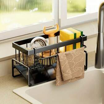1pc Multipurpose Sink Organizer Rack - Storage And Organizer For Kitchen & Bathroom Essentials - Sponge, Soap, Brush, Towel Holder - Space Saving Design