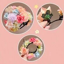 1入織布玫瑰花頭帶，女人/女孩春夏假期髮飾，甜美可愛的花卉髮箍 - 彩色 - 查看 4