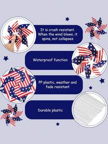 4入組美式國旗風車，紅白藍裝飾，花園風車，國慶戶外裝飾風車，適用於庭院、花園、派對等紀念日活動 - 彩色 - 查看 7