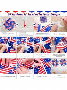 4入組美式國旗風車，紅白藍裝飾，花園風車，國慶戶外裝飾風車，適用於庭院、花園、派對等紀念日活動 - 彩色 - 查看 3