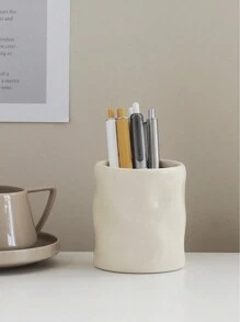 Cabin Kangaroo 1 件/2 件纹理陶瓷化妆刷架，不对称浮雕设计高端办公桌收纳笔筒，迷你陶瓷花瓶装饰，适用于客厅、卧室、办公室、节日礼物、生日、假日海滩、浴室收藏、卧室收藏，大容量 - 彩色 - 查看 6