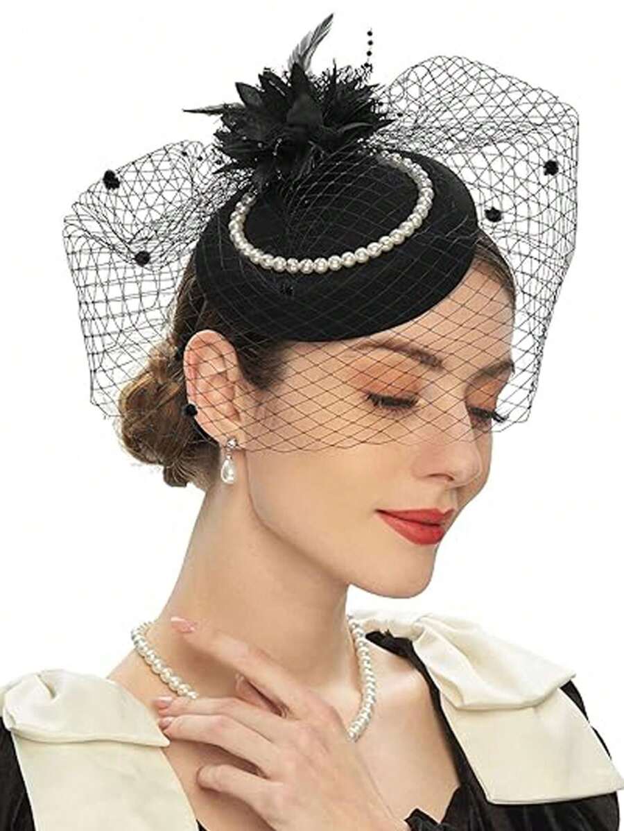 1pc Fascinators Hat Tea Party Hat Mesh Floral Feather Hair Clip Women