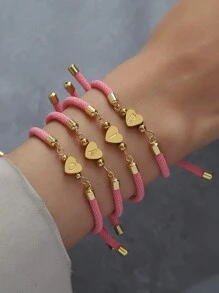 1 pièce Bracelet pour femmes de 4 couleurs A-Z Initiale 26 Lettre Cœur Couleurs de plage Bracelet corde réglable Cadeau de bijoux pour la Saint-Valentin