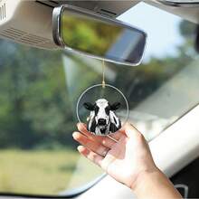 1入組亞克力圓形裝飾奶牛形狀可愛動物飾品，適用於家居裝飾、汽車掛飾、農舍客廳、臥室和戶外節慶裝飾 - 彩色 - 查看 5