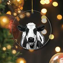 1入組亞克力圓形裝飾奶牛形狀可愛動物飾品，適用於家居裝飾、汽車掛飾、農舍客廳、臥室和戶外節慶裝飾 - 彩色 - 查看 4
