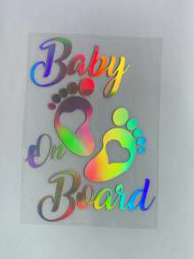 1pc Baby On Board Footprint Self-Adhesive Reflective Car Sticker For Car Interior - Multicolor - View 3