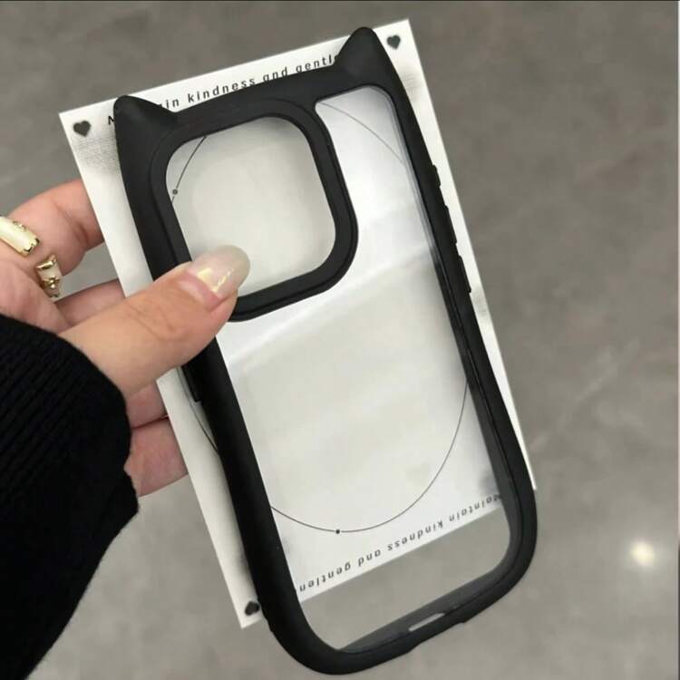 Funda de teléfono transparente de acrílico con orejas de gato 3D lindas de color rosa y negro, con elemento de gato, antirruido, antideslizante, antihuellas, compatible con iPhone 11/12/12 Pro/12 Pro Max/13/13 Pro/13 Pro Max/14/14 Pro/14 Pro Max/15/15 Pro Max (rosa y negro) / 17/17 Pro/17 Pro Max/Air (por favor, retire las dos películas de la parte delantera y trasera antes de usar para obtener una funda de teléfono muy transparente y adorable) Regalo de cumpleaños - Negro - Añade 21