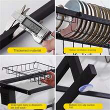 1個不銹鋼水槽排水架，用於廚房，盤碗儲物架，多功能水槽盤碗瀝水架，配有掛鉤和筷子架，可自定義安裝節省空間和時間，使您的廚房整潔有序