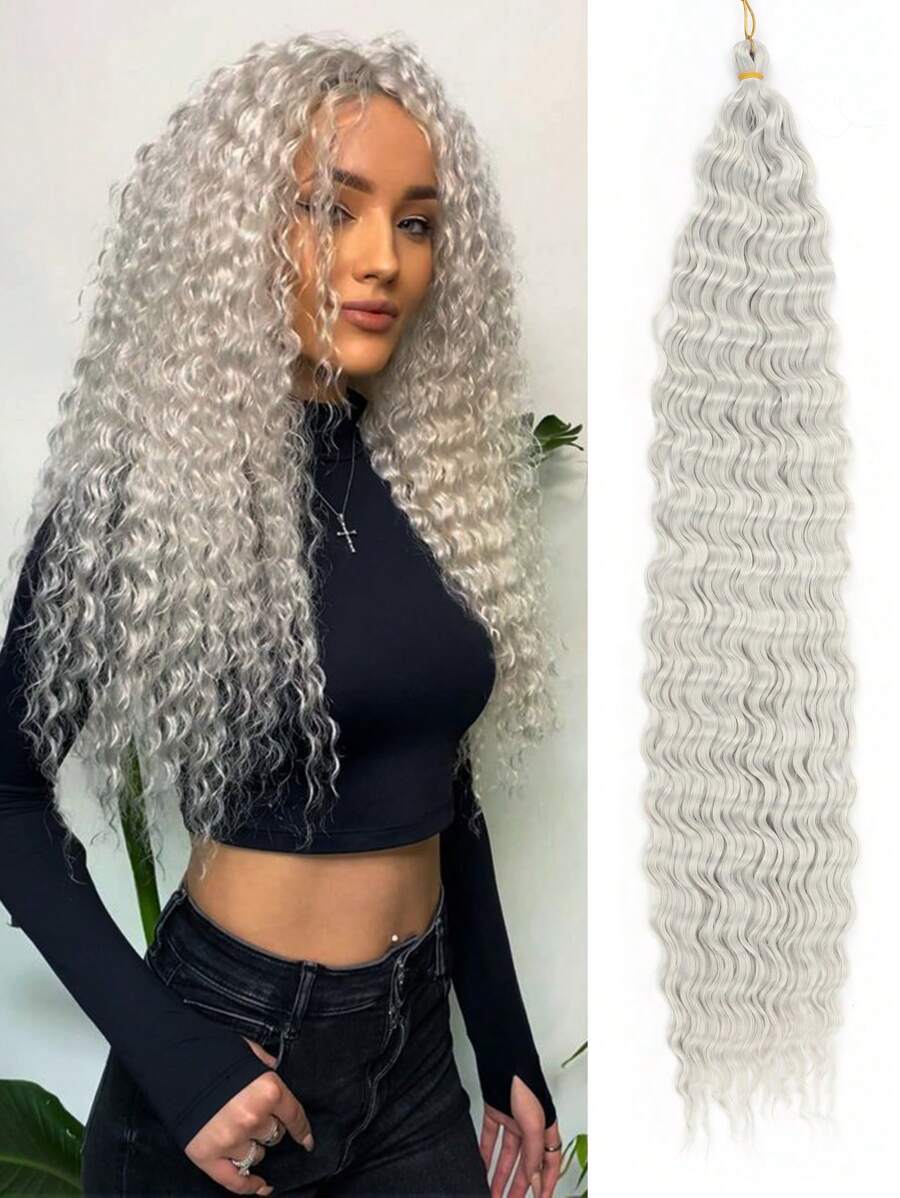 Deep Curly Hair Extensions Ocean Wave Crochet Hair Extensions Deep Wave Crochet Hair Extensions 1Pack 30Inch Synthetic Twist Ripple Curly Braiding Hair For Women - Gray Highlight - View 1