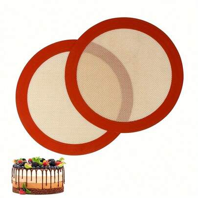 2pcs, Silicone Baking Mats (8''/9''), Reusable Non-Stick Round Baking Mats, Heat Resistant Oven Liner Sheets, Cake Pan Mats, For Macaron, Cookie, Pastry, Baking Tools, Kitchen Accessories