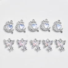 10入組3D蝴蝶和心形鑲嵌蝶石吊墜甜美耳環，項鍊，手鍊DIY珠寶材料套件