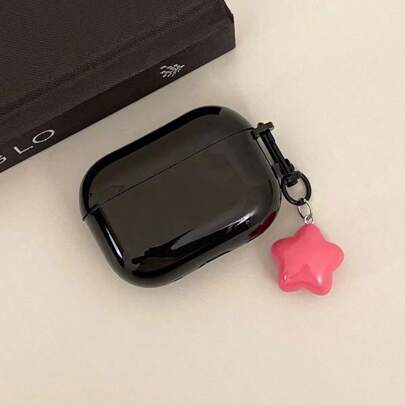 1 件亮面黑色 Airpods 保护壳（适用于第二代，带星星吊坠）