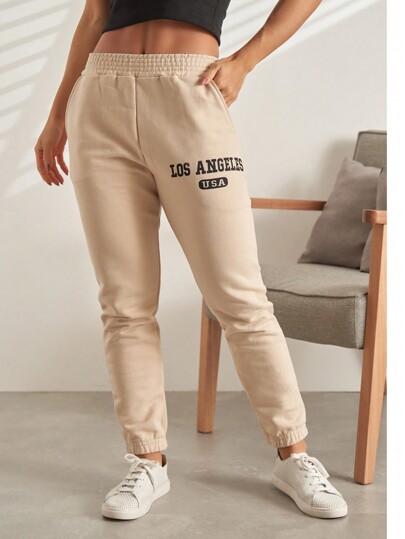 Calça Moletom flanelado feminina Jogger Estampado Cintura Alta Bolso