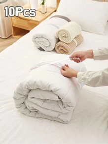 10pcs Clothes/Blanket Binding Straps For Storage And Packing - Elastic Bands With Roll Buckle - Slouchy Man's Fix For Clothing Organization - White - View 1