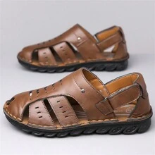 Men Slip-Resistant Sandals, Summer 2024 New Wear-Resistant Cowhide Closed Toe Anti-Collision Toe Sandals - Brown - View 3