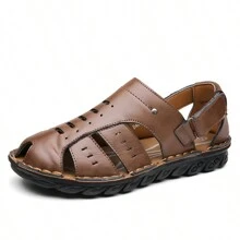 Men Slip-Resistant Sandals, Summer 2024 New Wear-Resistant Cowhide Closed Toe Anti-Collision Toe Sandals - Brown - View 6