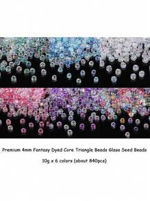6-Colors 4mm 840pcs Triangular Hole Glass Seed Rice Beads ,Mini Loose Beads, For Handmade DIY Jewelry Making Friendship Bracelets, Necklaces, Crafts